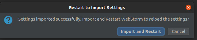 Webstorm: Import ustawień popup zatwierdzenie