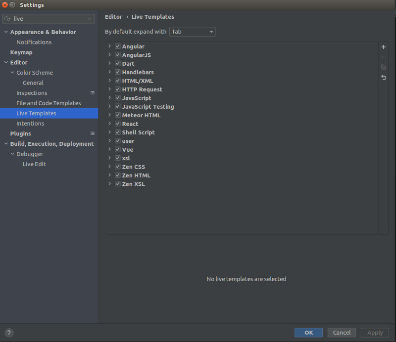 Webstorm: Lista live template