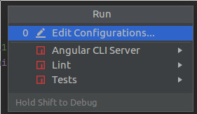 Webstorm: Popup skryptów do uruchoeminia