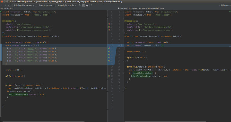 Podgląd schowka Git w Webstorm edytor